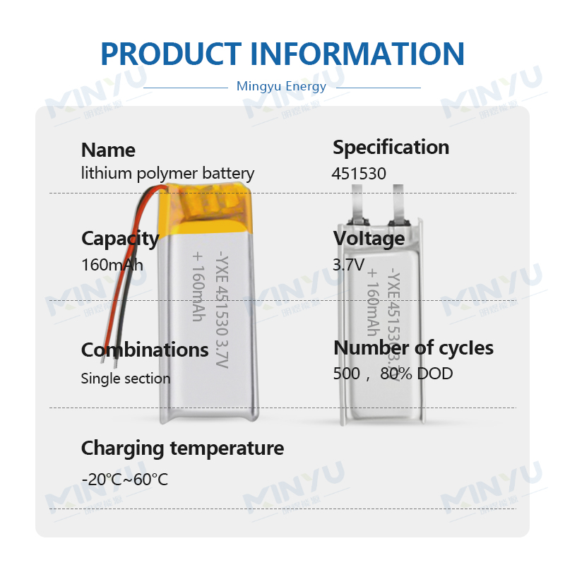 3.7 V Li-ion Battery 451530-160mah